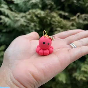 Hot Pink Clay Octopus Keychain Charm