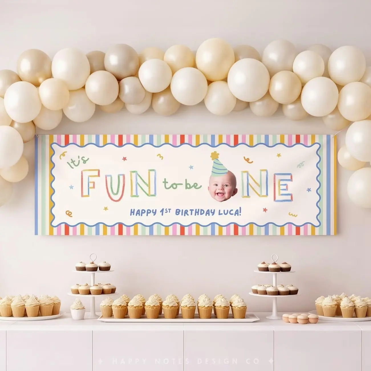 Fun To Be One Birthday Banner Boy 1st Birthday Canva Template,  Photo Backdrop