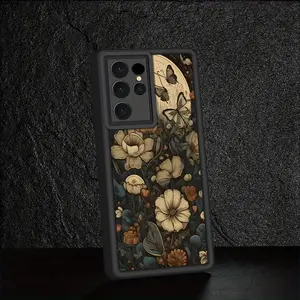 Butterfly WildFlower Black Phone Case for Samsung Galaxy S25 S24 S23 S22 S21 A13 A14 A15 A16 A17 A33 A34 A35 A36 A52 A53 A54 Note20 Fe Plus Ultra  -Full coverage Soft Anti-Drop Protective Cases