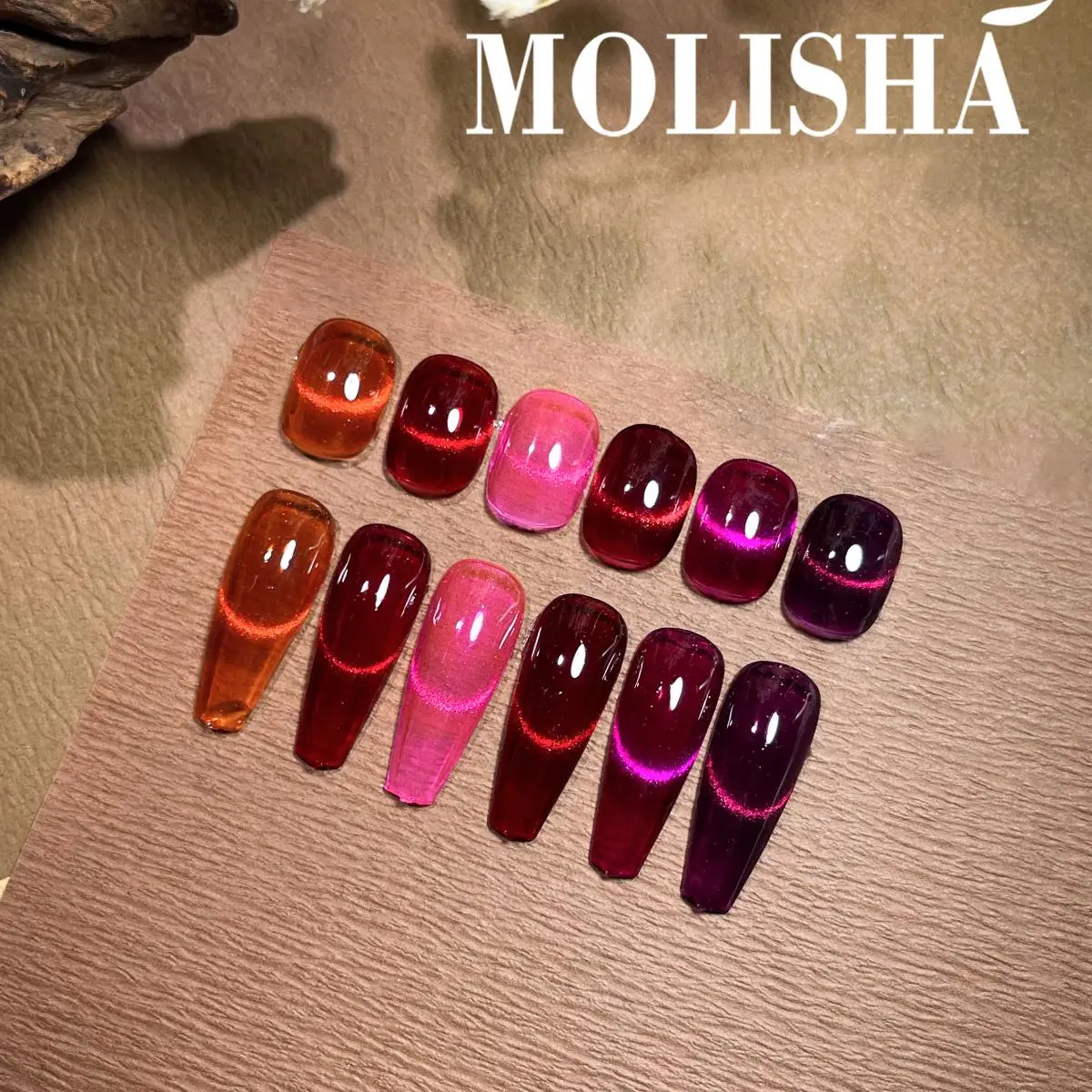 MOLISHA Nude Red Gel Nail Polish Kit - Aurora Nebula Magnetic Gel Polish, Magnetic Tool Included, Ideal Gift for Women’s Shiny Custom Nail Art elegant look square false nail