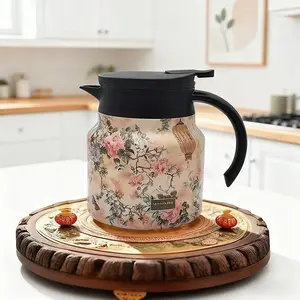1PC floral design stainless steel teapot and coffee pot, Tea Kettle, 800ml/27oz thermos, vintage floral pattern, tea infuser, leak proof V-shaped nozzle, can keep drinks hot and cold, suitable for home, office, gifts