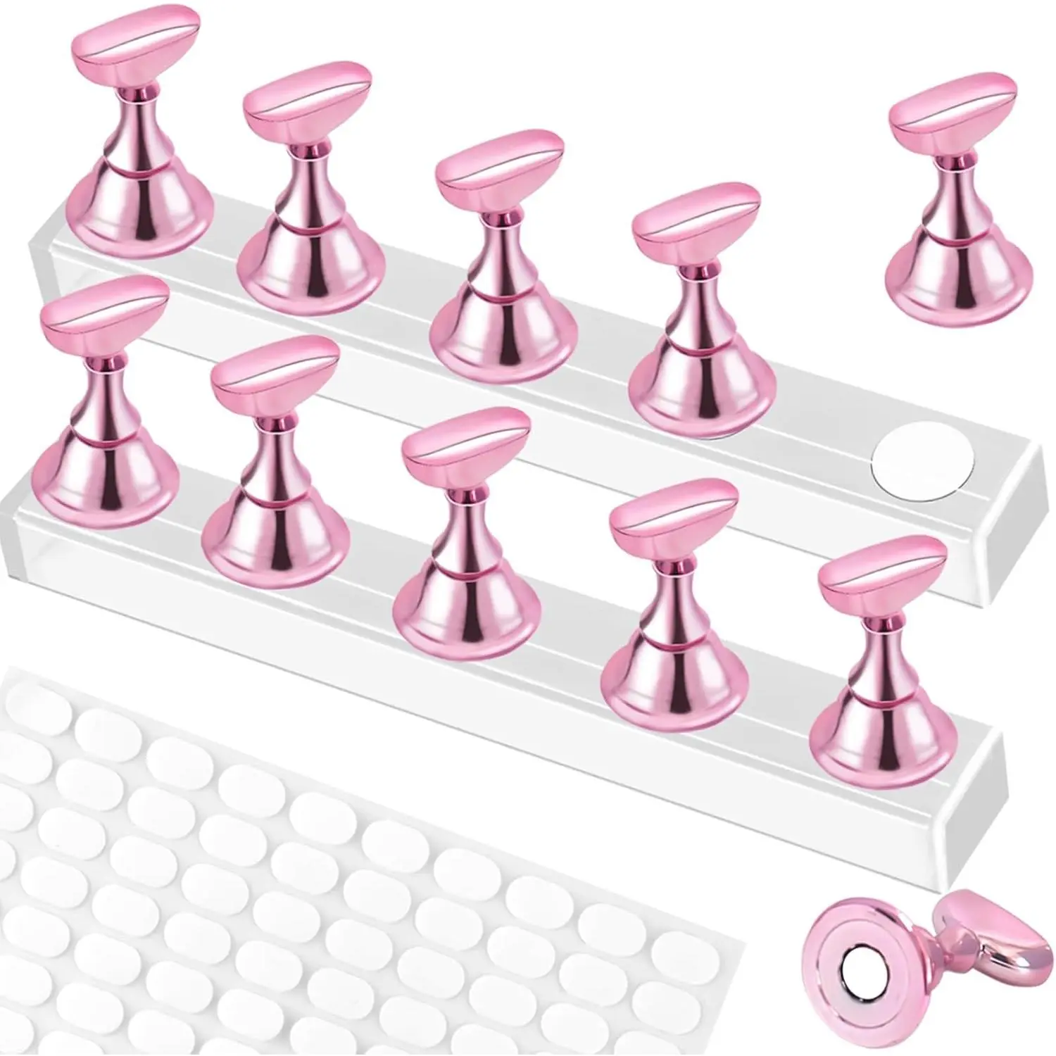 Nail Stand for Press On Display Practice for Acrylic Nails, Magnetic Fake Nail Tips Holder for Nails Painting Tools and Designs with Reusable Double-Sided Tape for Home DIY Art Salon Supplies (White)