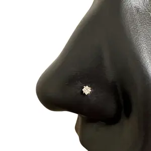 Classic Square Diamond Nose Stud in Surgical Steel with CZ Diamond Hypoallergenic 20 Gauge L-Shape 7mm x 4mm Handcrafted with Case & Pouch