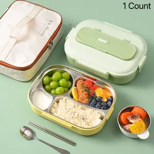 4-grid Lunch Box with Cutlery & Thermos Bag & Soup Bowl, 1 Set Portable Lunch Container, Lunch Box for Adults & Students, Kitchen Accessories
