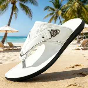 Men's Thong Flip-Flop Sandals Breathable Mesh Panels Lightweight Sole Metal Side Accents Summer Comfortable Thong Design Cushioned Footbed Non-Slip Outsole US Sizes 6.5-13