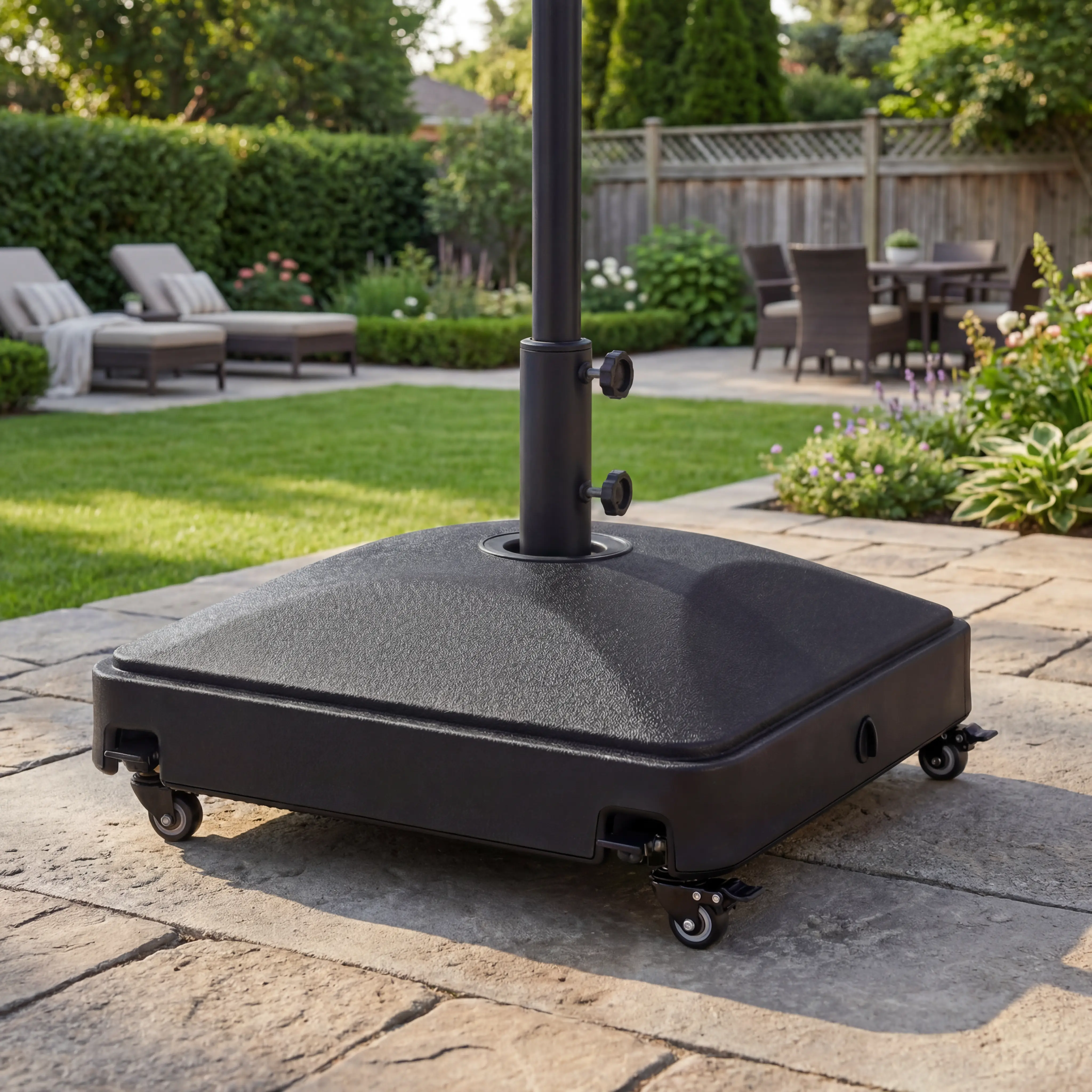 【4 Universal Castors】Costoffs Fillable Umbrella Base Stand with Lockable Castors, 37L Capacity Holds Water or Sand, 22x22x15.5 Inch Square Design