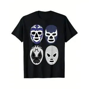 Mex-Art Demon Blue Lucha Libre Mexican Wrestler Legend T-Shirt - 100% Cotton Unisex Fit Soft Digital Print