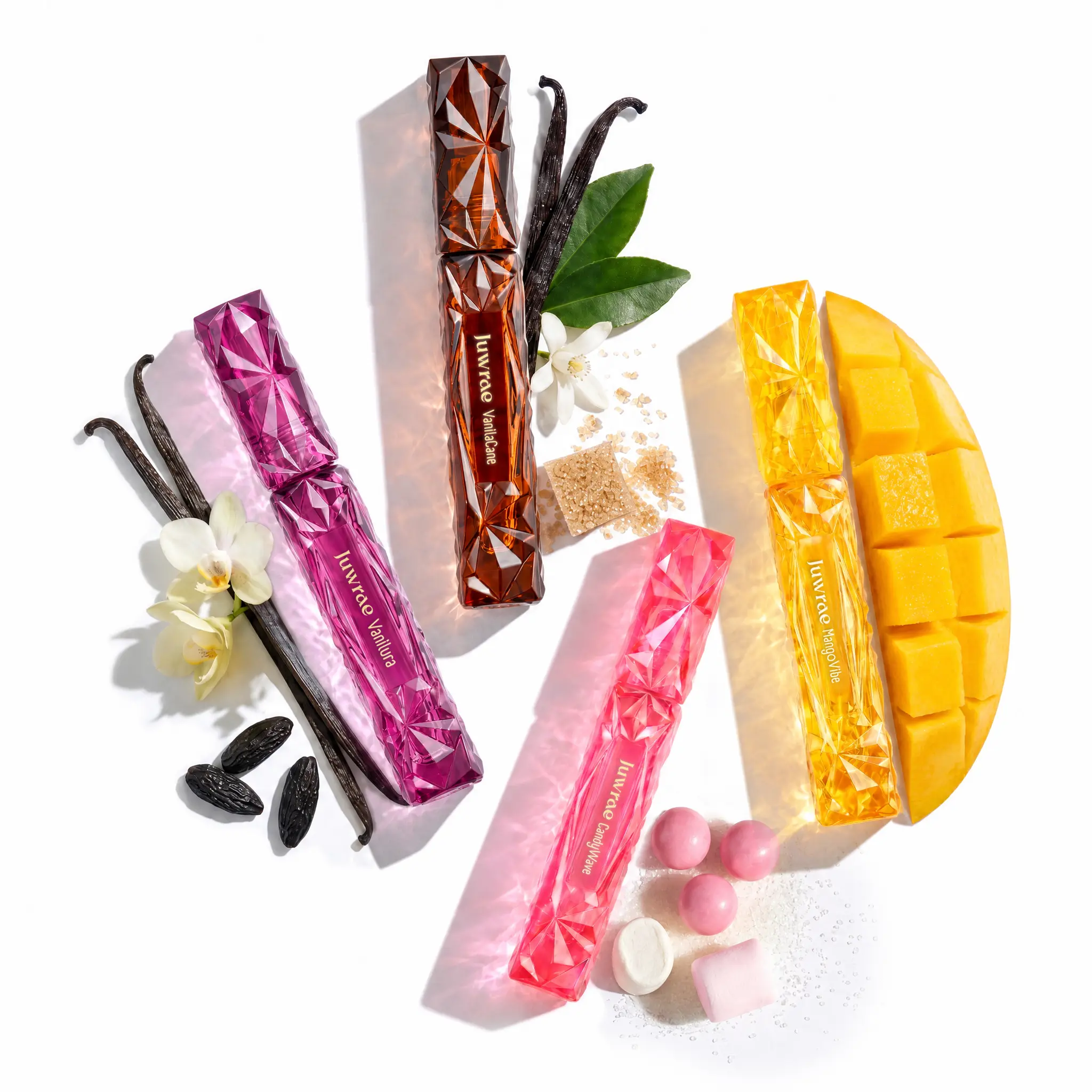 Juwrae Women's Luxury Roll-On Perfume Oil Collection - 4 x 7ml Travel-Size, Long-Lasting Fragrances (Vanilura, Vanilla Cane, Candy Wave, Mango Vibe)