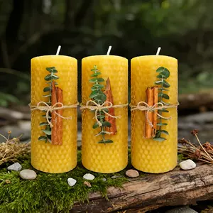 Finally! A dripless, smokeless candle that actually looks good. ️ These large beeswax pillars are decorated with cinnamon sticks & eucalyptus. Perfect for dinner tables or holiday centerpieces.
