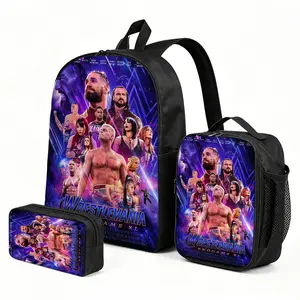 WWE 3PCS Kids Backpack Set with Insulated Lunch Bag | Theme Travel Daypacks | Cute Printed School Bookbag Pencil Case Combo