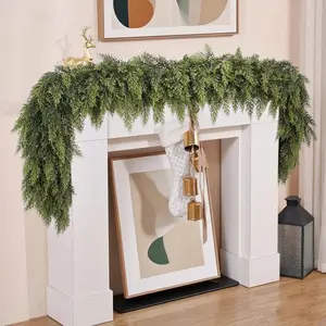 6 FT 2 Pcs Artificial Cedar Garlands, Real Touch Winter Cedar Garland, Green Artificial Greenery Pine Garland for Table, Mantle, Wall, Indoor, Outdoor Christmas Decorations (2, 6 FT)