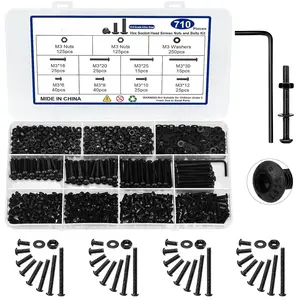 710 count M3 Screw Assortment Kit, M3x6/8/10/12/16/20/25/30mm M3 Screw Kits, 10.9 Grade Alloy Steel Metric Hex Button  Cap Screws, Nuts and Flat Washers, Black Zinc Plated Screw Set for  Printing