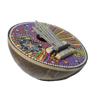 Kalimba Thumb Piano Mbira 7 keys Coconut Shell Musical Instrument Beginner Aboriginal Dot Design