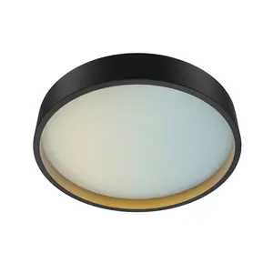 LED Ceiling Light Ring Drum 15" Matte Black 120V 24W 1400LM 5-Way Selectable CCT CRI>80 IP20 1-Pack