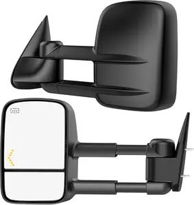 Heated Tow Mirrors Compatible with 2014 2015 2016 2017 2018 Chevy Silverado & GMC Sierra 1500, 2015-2018 2500 3500 HD, Extended Trailer Towing Side Mirrors w/LED Arrow Turn Light