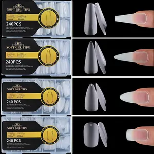 240pcs Nail Art Kit, Nail Extension Set, Stiletto Ballerina Square Shapes, Long Gel Extension Nails, No Scratch Matte Finish, Ideal for Women & Girls