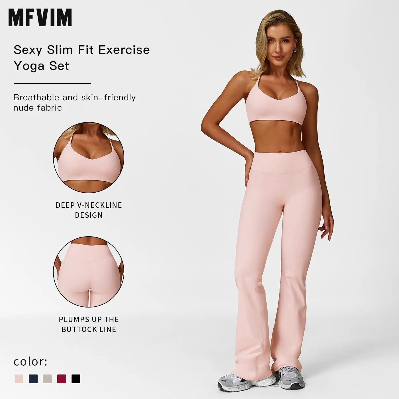 Women's 2-Piece Active Set, Solid Ruched Criss Cross Back Tank Top & Flared Below-Ankle Pants, Nylon Blend Gym Yoga Outfit, Fitted All-Seasons Female Stylish Clothes, Machine Washable, Cold Wash, Do Not Bleach
