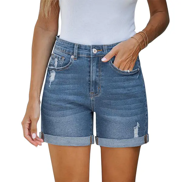 luvamia Denim Shorts Women's Casual Ripped Denim Shorts High Rise Distressed Rolled Hem Jeans Shorts Bottom Pants, Women's Clothes