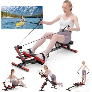Rowing Machine, 4 in 1 Rowing and Ab Machine with 2 Levels of Workout Resistance, Quiet & Foldable Rower Machine with 3 Adjustable Handle Heights & LCD Monitor, Row Machine for Home Exercise