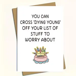 Unique Birthday Card & Decoration, Humorous Message, Cartoon Cake Design, Colorful Envelope, Fun Greeting Card, Funny Dad Card for Women Men Parents Siblings Husband Friends, Positive Message Card