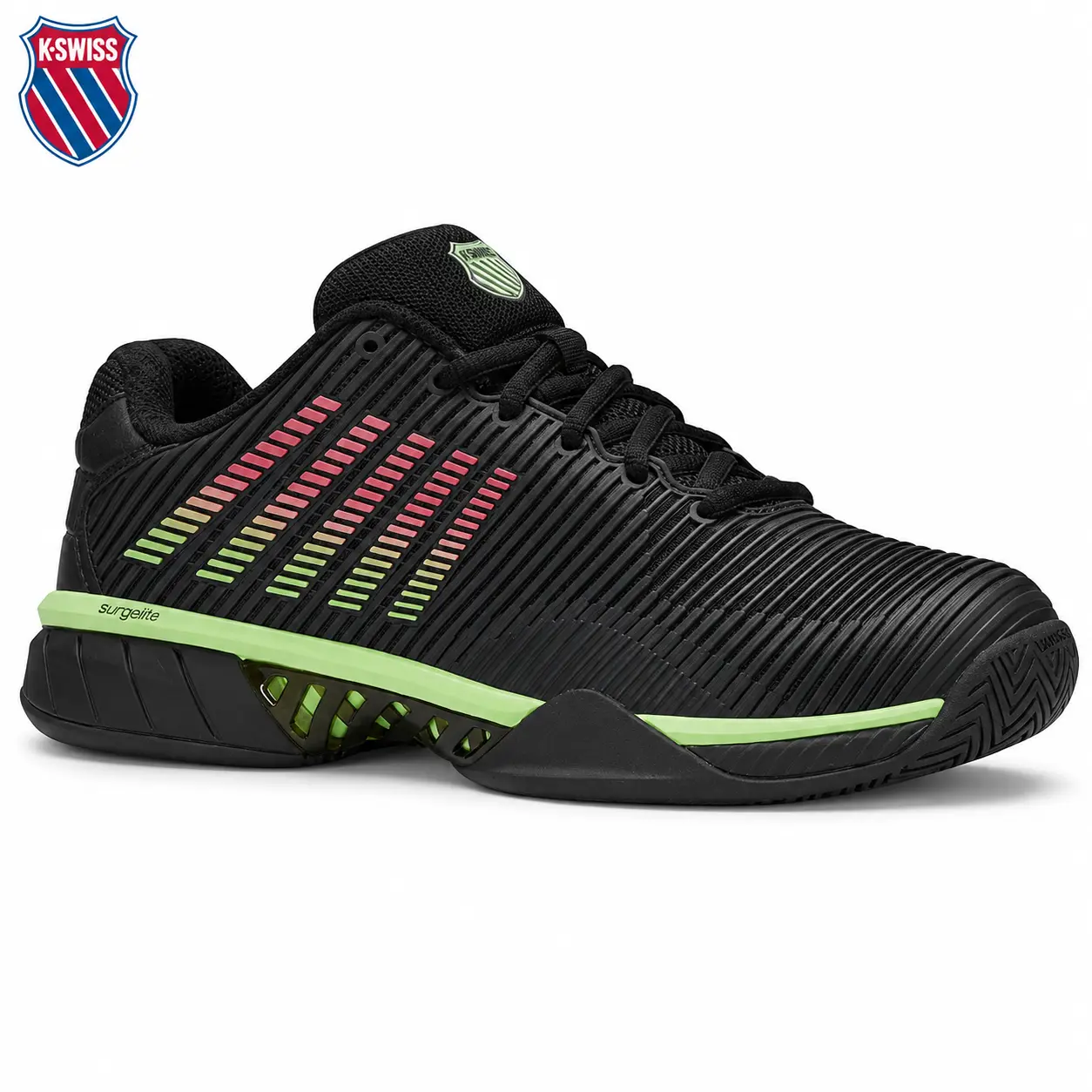 K-Swiss Hypercourt Express 2 Men's Tennis Shoes - Black/Soft Neon Green/Neon Lava Lightweight, Breathable & Supportive Sneakers