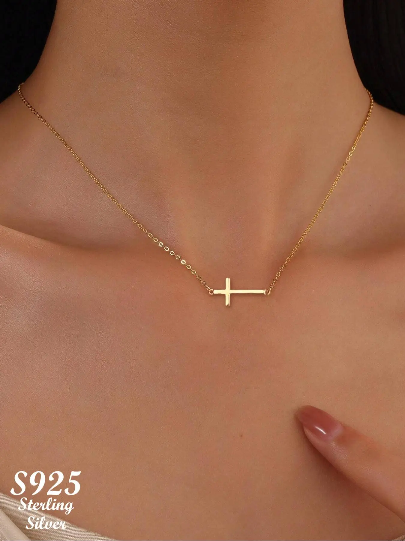 S925 Sterling Silver Cross Design Pendant Necklace, Street Trendy Hip Hop Pendant Necklace, Chic Jewelry for Daily & Party Decoration, Exquisite Jewe