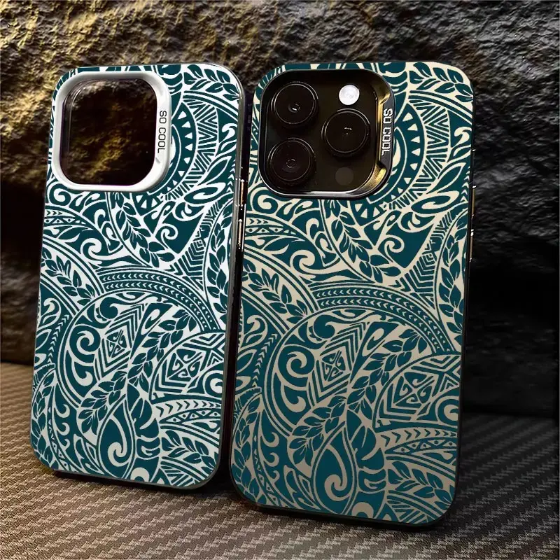 Polynesian Tribal Swirl Leaf Pattern Phone Case，Dark Ethnic Tattoo Style for iPhone 17 16 15 14 13 12 11 Plus Pro Max, Boho Fashion Decor Gift