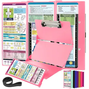 Nursing Clipboard Foldable with Medical Edition Cheat Sheets, 3 Layers Aluminum Folding Nurse Clipboard, Notepad for Students, Nursing School Essentials (Black)