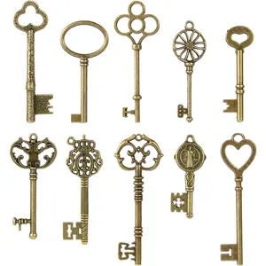 CHuangQi Vintage Skeleton Keys Set, Filigree Steampunk Keys, Antique Bronze Keys Charms Pendants, Different Style