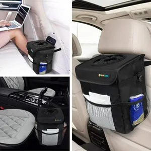 Portable Car Trash Can Garbage Bin Bag Organizer for Vehicles Waterproof Black
