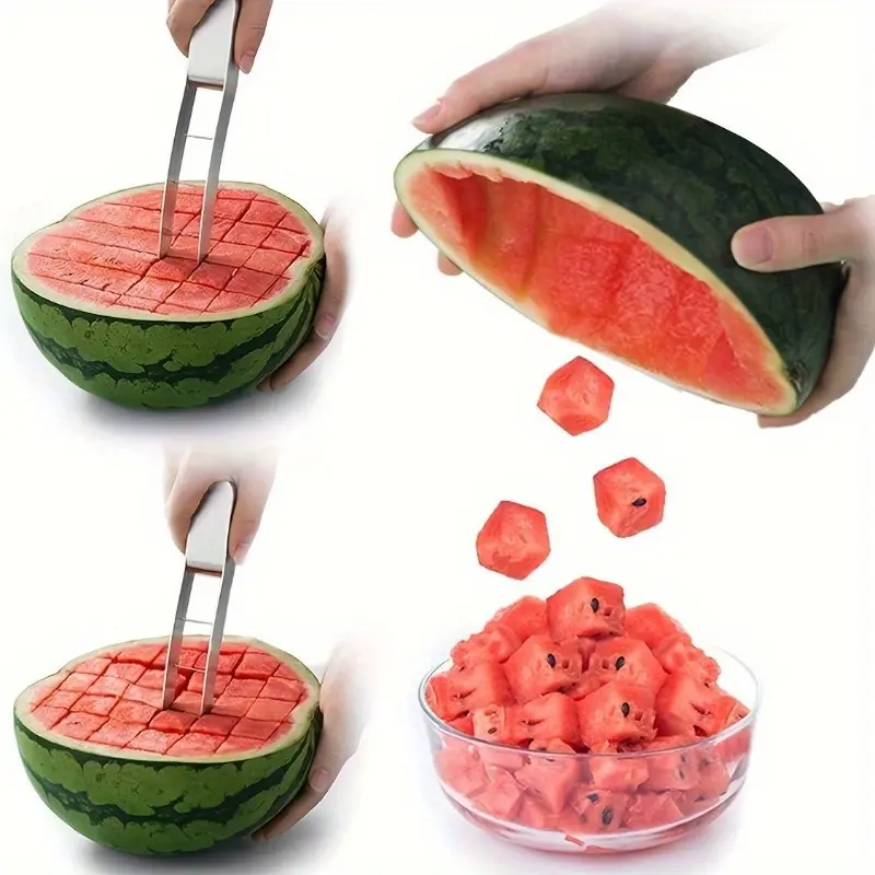 1pc, Quick and Safe Watermelon Cutter - Stainless Steel Cube Cutter for Fruit Salad and Melon - Kitchen Gadget, Accessory and Kitchenware for Easy Slicing and Cutting