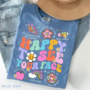 Comfort Colors Happy To See Your Face Shirt, Teacher Back To School Shirt, Elementary Teacher Shirt, Retro Teacher Shirt, Hello School Shirt