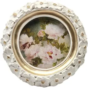 3x3 Small  Round Picture Frame, Mini Antique White Ornate Circle Photo Frame, for Tabletop and Wall Display, Decorative Floral Design Retro Home Decor, Photo Gallery Art