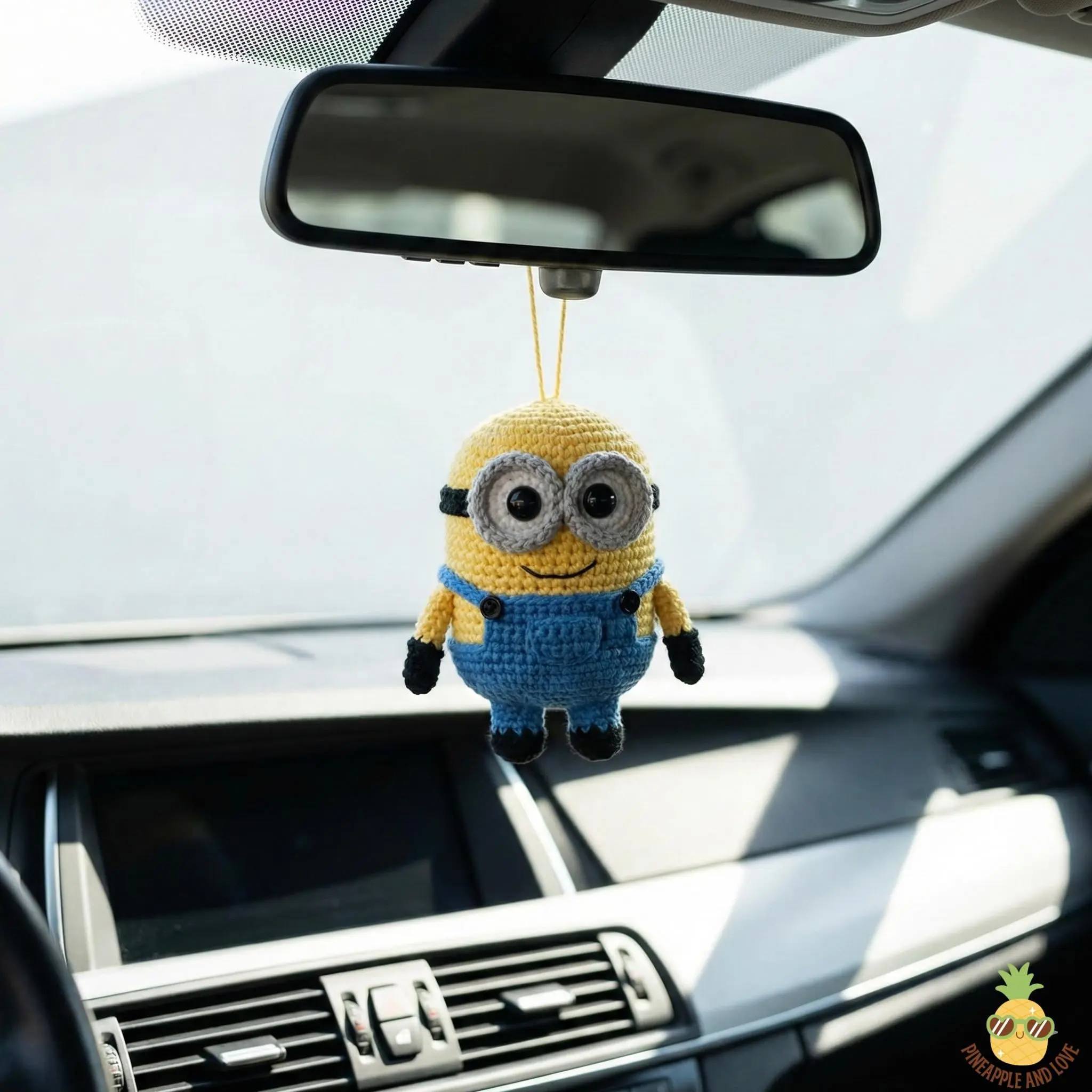 KingBob Handmade Minion Crochet Car Hanging, Cute Cartoon Decor