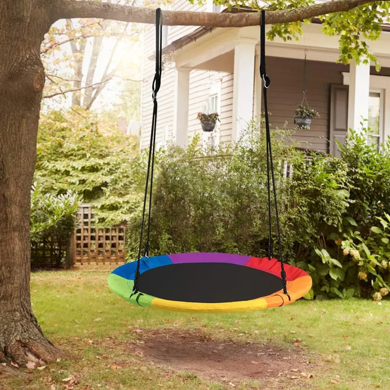 Costzon 40" Waterproof Saucer Tree Swing Set, Indoor Outdoor Round Swing with Adjustable Hanging Ropes, Safe and Sturdy Swing Gift Season BlackFriday Friends Giving