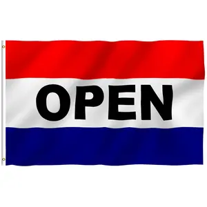 OPEN Business Flag 3x5ft - Red White Blue Striped Banner for Storefront