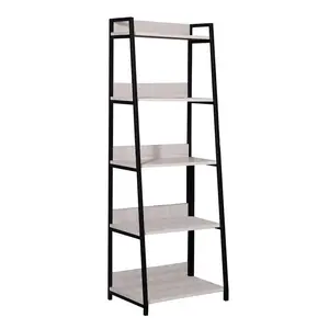 360 stand 67 in. Natural Finish 5-Tier Vertical Metal Frame Ladder Bookshelf - Open Back Fixed Shelves, Black Accents, Light Decor Organiser for Room Decor, Plants Storage & Display Rack, Book Rack