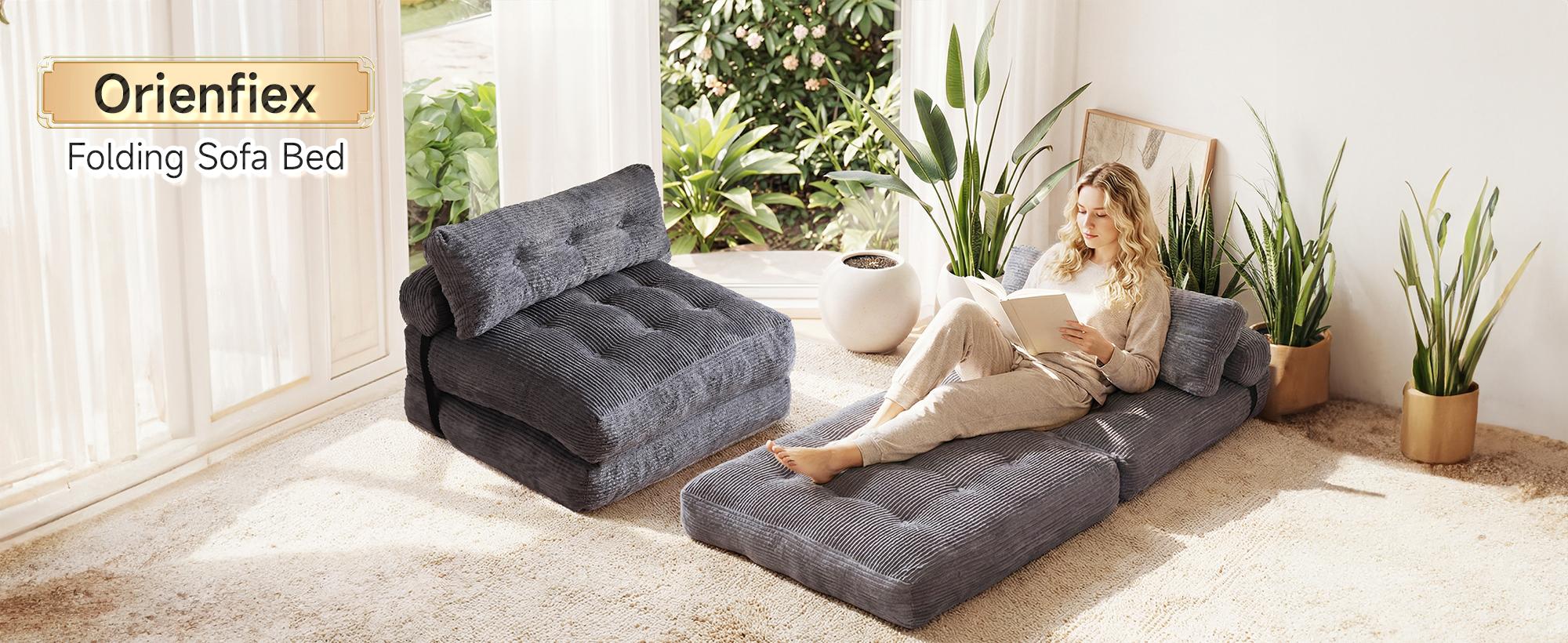 HARBORA 3-in-1 Corduroy Folding Sofa Bed, Tufted Convertible Sleeper Chair with Back Support, Fold-Out Floor Lounger for Small Spaces, Living Room, Bedroom and Apartment,bonelesscouches comfy couch,back-to-school season