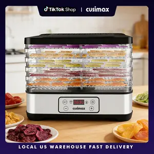 CUSIMAX Electric Food Dehydrator Machine - 300W Corded Unit with Digital Control, Timer, Temperature Adjustment, 5 BPA-Free Trays, Dishwasher Safe Drying Shelves, Stainless Steel Build, Overheat Protection for Beef Jerky, Fruits