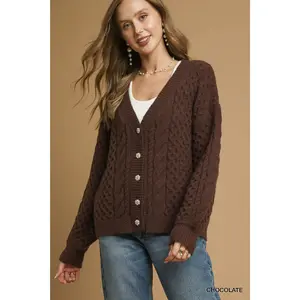 Umgee Cable Knit Pearl Button Cardigan