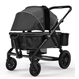 VEVOR All - Terrain Stroller Wagon, 2 Seats Foldable Expedition 2 - in - 1 Collapsible Wagon Stroller, Includes Canopy, Parent Organizer, Snack Tray Cup Holders, 55lbs for Single Seat, Dark Grey/BlackVEVOR Super Brand Day