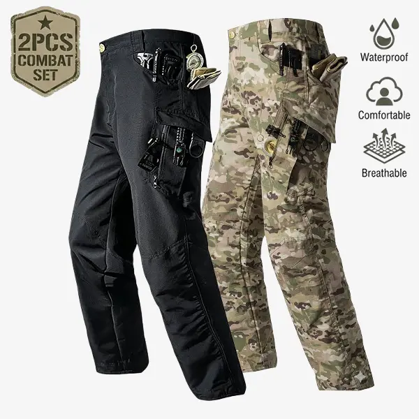 2-Pack Men’s Tactical Pants, Slightly Stretchable Waterproof Fabric, Durable Hard Shell Construction, Wear-Resistant Workwear Pants, Checkered Fabric, Suitable for Hiking, Casual Wear, and Work, Multi-Pocket Design (Belt Not Included)