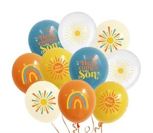 35pcs Boho 'Here Comes The Son' Baby Shower Balloons, Sunshine Retro Latex for Party Decoration