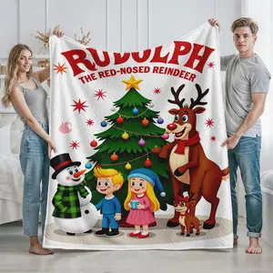 Rudolph The RedNosed Reindeer Christmas Tree and Snowman Print Blanket for Holiday Home Decor and Cozy Winter Season Use  Perfect Festive Gift for Family  Couples  and Friends during Christmas and New Year Celebrati