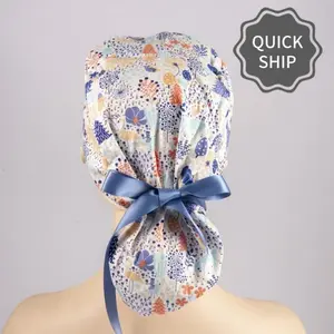 Pine Scrub Cap Women,Christmas Ponytail Flower Surgica,Long/Short Hair, Medical Hat,Nurse Gifts