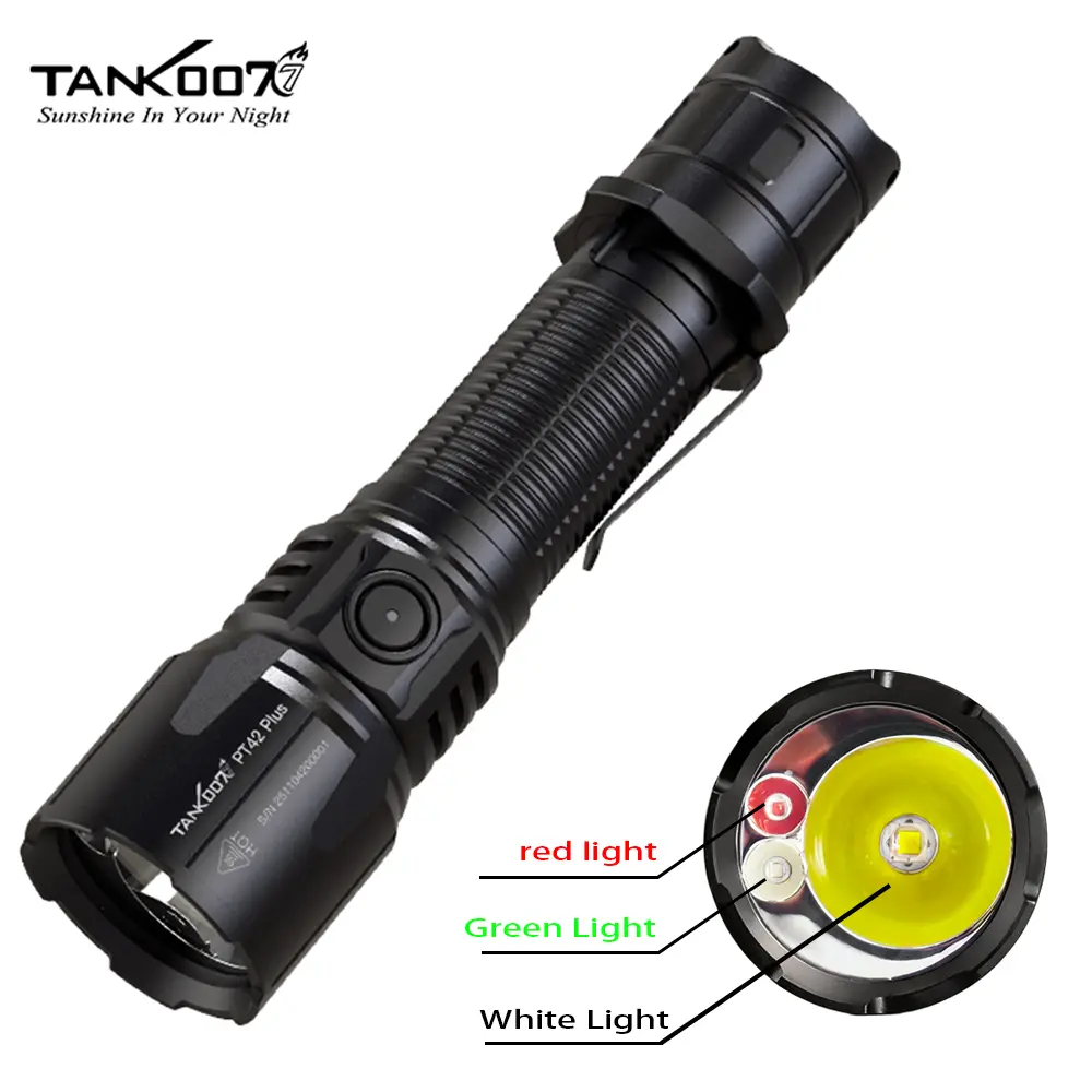 TANK007 PT42Plus 3 Color LED Flashlight White Green Red Light Tactical Torch Waterproof Hunting Outdoor Flash Light with Pocket Clip