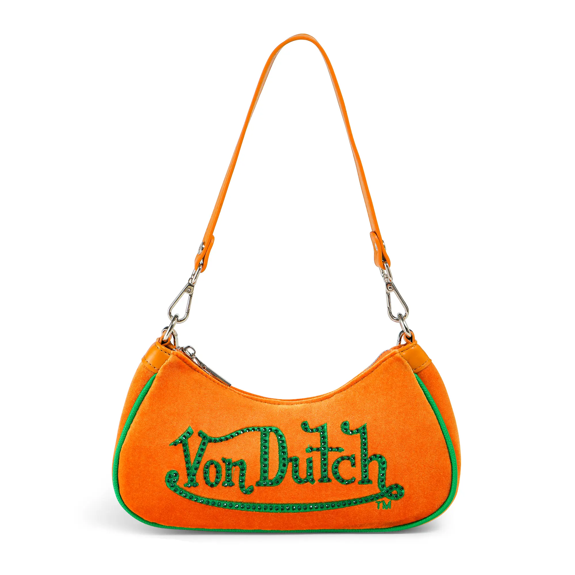 Orange and Green Rhinestone Shoulder Bag