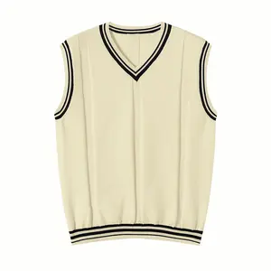 "Preppy - Style Sleeveless Knit Vest | Timeless V - Neck & Striped Detailing, Perfect for Layering " Casual Classic