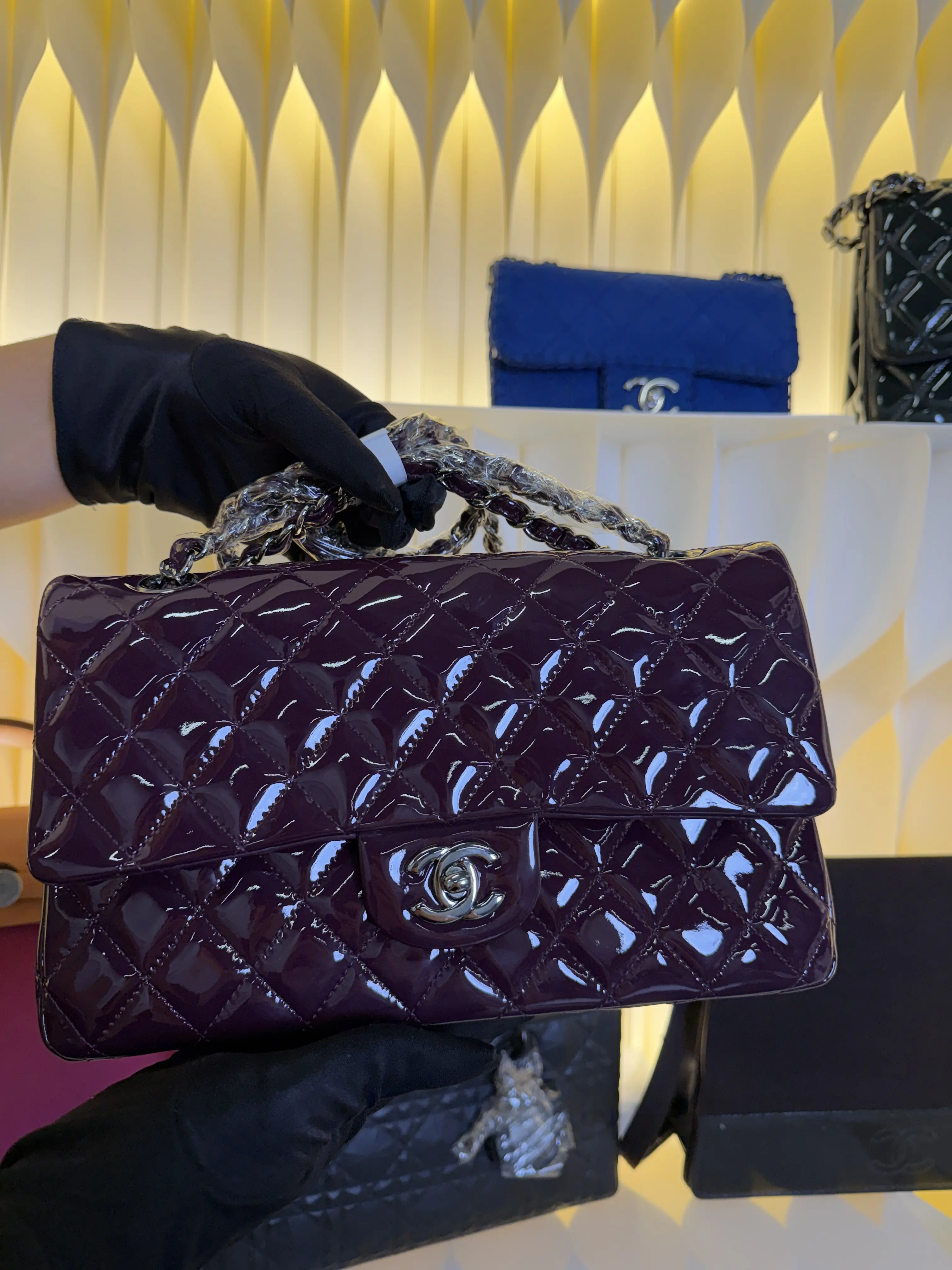 Pre-owned CHANEL Classic Double Flap Bag Quilted Patent Medium