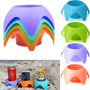 JMILYJW Beach Accessories for Vacation - Beach Cup Holders in Multicolored Designs for Women, Adults & Friends (5 Pack) Colorful Stylish Beverage Drinkware Mug Tumbler Bottles